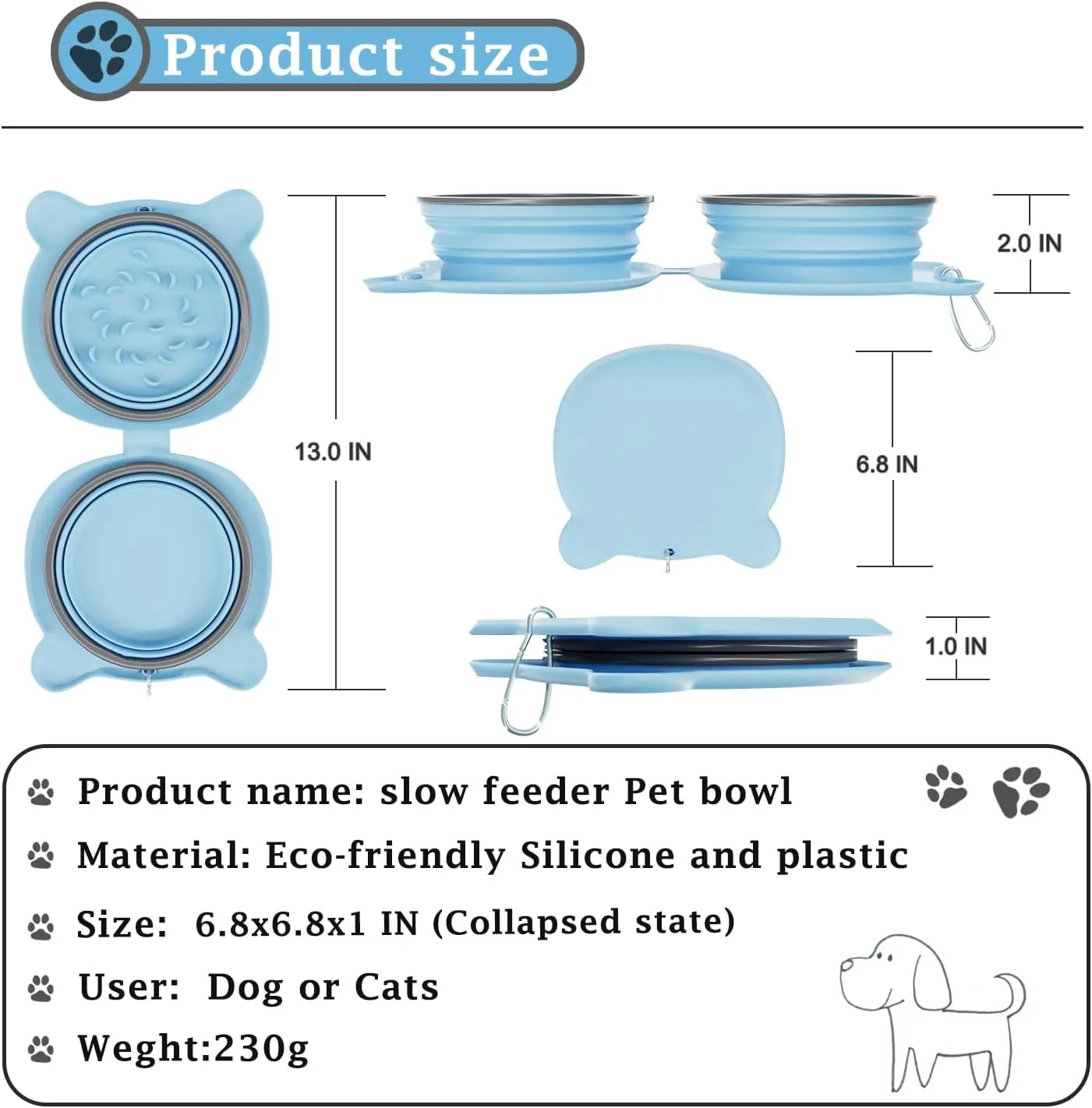Dog Bowls Pet Collapsible Bowl Slow Feeder Outdoor, Dog Travel Bowls Portable Foldable Cat Water Dish Bowl for Pets Walking Parking Camping Purple