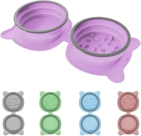 Dog Bowls Pet Collapsible Bowl Slow Feeder Outdoor, Dog Travel Bowls Portable Foldable Cat Water Dish Bowl for Pets Walking Parking Camping Purple