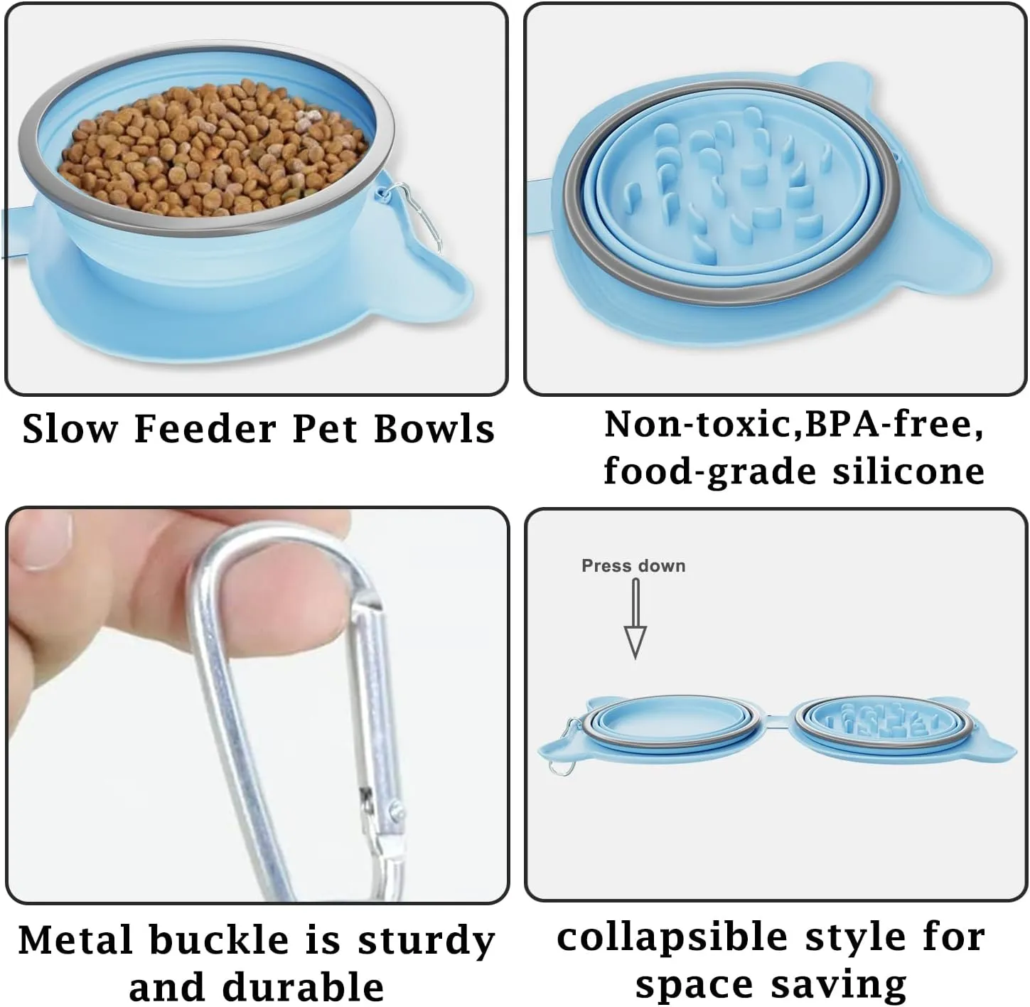 Dog Bowls Pet Collapsible Bowl Slow Feeder Outdoor, Dog Travel Bowls Portable Foldable Cat Water Dish Bowl for Pets Walking Parking Camping Purple