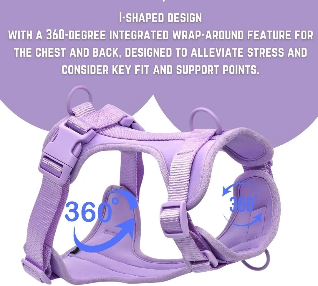 Dog Harness, No-Pull Pet Harness with 3 Leash Clips, Adjustable Soft Padded Dog Vest, Breathable Mesh Cushion for Small Medium Large Dogs (Purple, Small (Neck:12"-16" Chest 16"-20"))