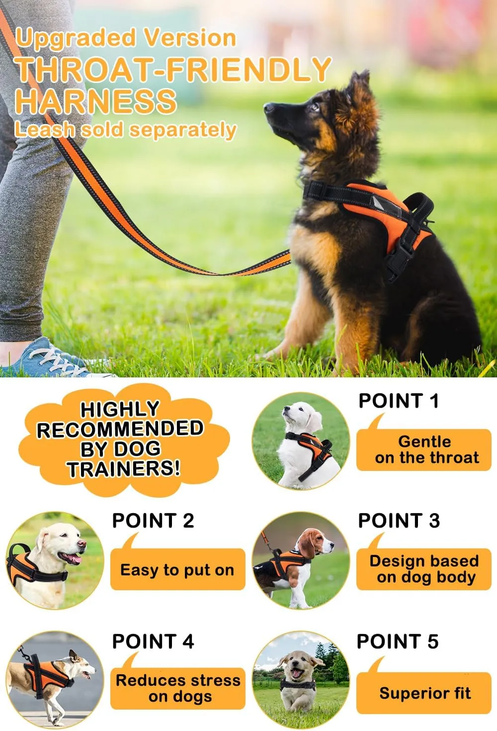 Dog Harness,Pet Vest Name Plate Pocket,No Choke,Reflective,Adjustable and Padded,for Easy Walking and Training for Small,Medium,Large Dogs(Orange,M)