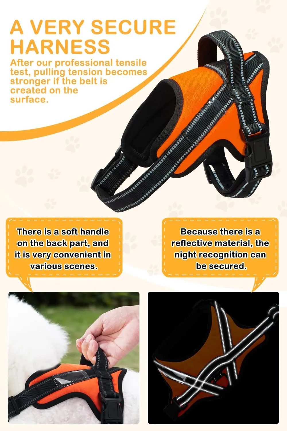 Dog Harness,Pet Vest Name Plate Pocket,No Choke,Reflective,Adjustable and Padded,for Easy Walking and Training for Small,Medium,Large Dogs(Orange,M)
