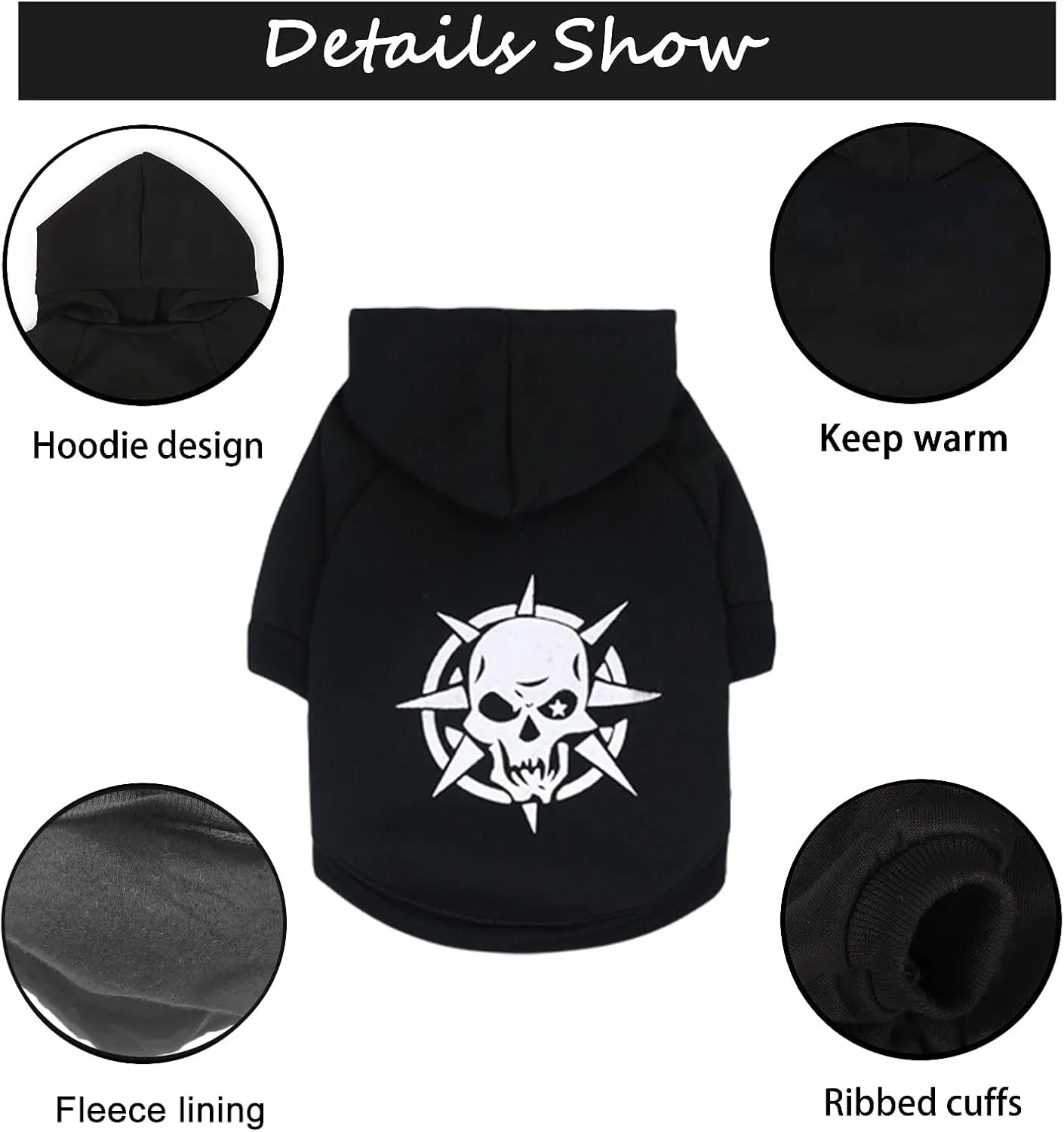 Dog Hoodie Sweatshirt Black Warm Fleece Pet Clothes for Small Dogs, Chihuahua Yorkie Winter Sweater Pullover for Cold Weather