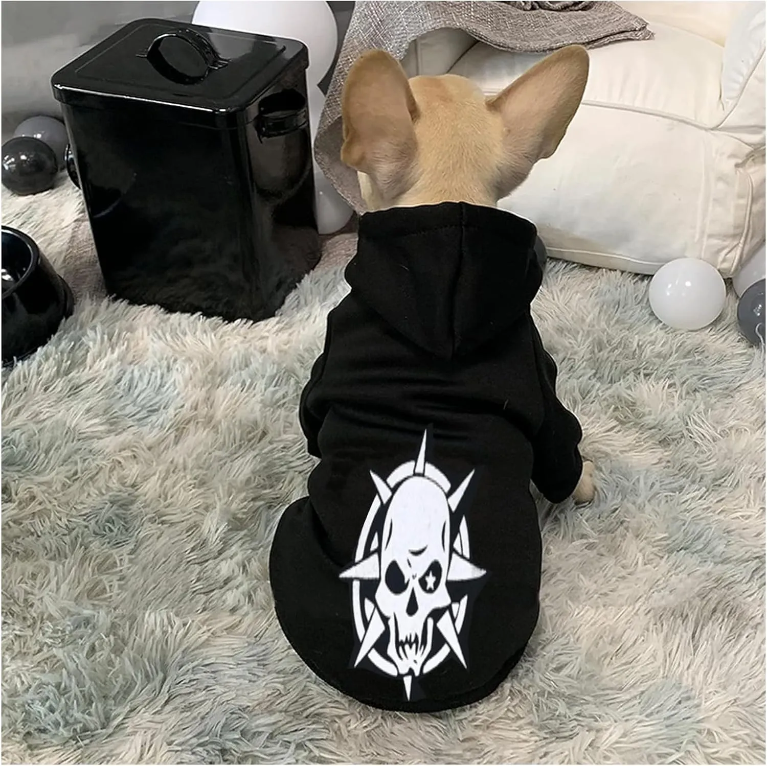 Dog Hoodie Sweatshirt Black Warm Fleece Pet Clothes for Small Dogs, Chihuahua Yorkie Winter Sweater Pullover for Cold Weather