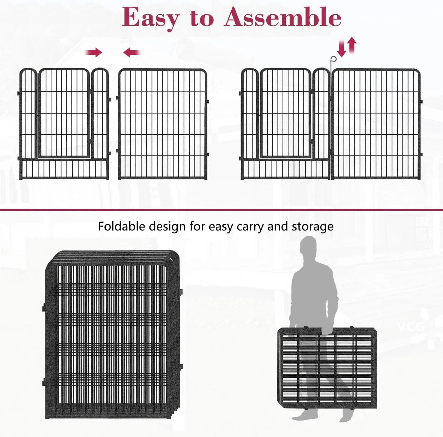 Dog Playpen, 32inch 10 Panels Outdoor Dog Fence Indoor Dog Pen Anti-Rust Pet Puppy Pen Dog Exercise Pen with Lock for Medium Small Dogs, Portable Pet Fence for Yard RV Camping