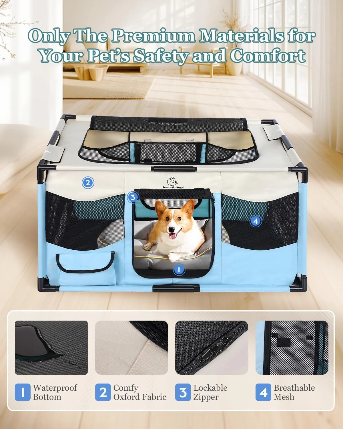 Dog Playpen, Sturdy Puppy Playpens, 32x24x22 Portable Soft Cat Kennel Crate, Indoor & Outdoor Pet Pen with PVC Pipe Frame, Lightweight Cage for Small Animals with Carrying Bag