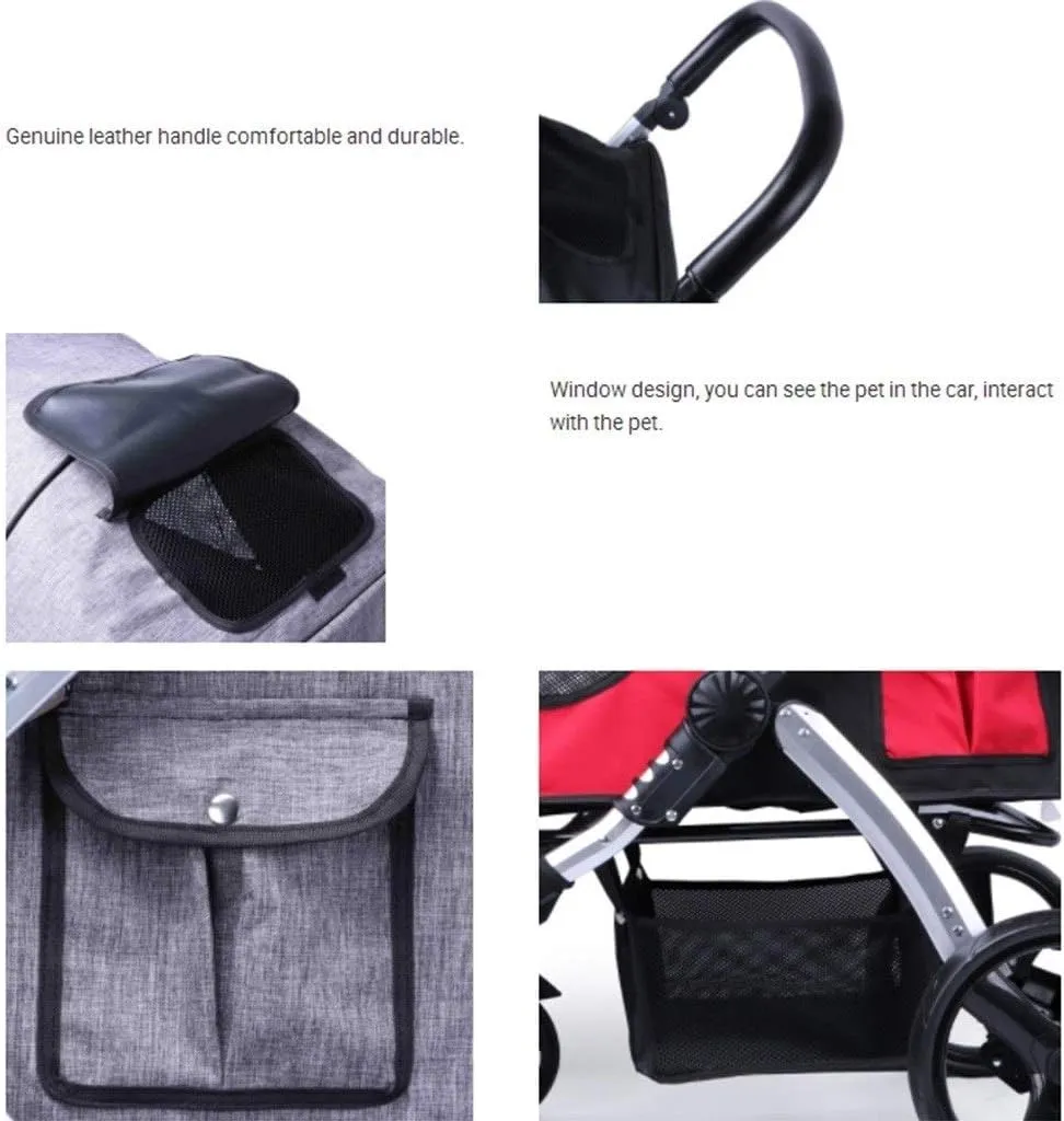 Dog Pram Pet Dog Cat Animal Stroller Dog for Traveling 2 Front Swivel Wheels & Rear Brake max Loading 25 kg (Black) (Black)