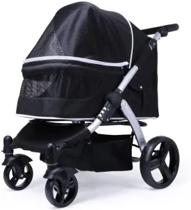 Dog Pram Pet Dog Cat Animal Stroller Dog for Traveling 2 Front Swivel Wheels & Rear Brake max Loading 25 kg (Black) (Black)