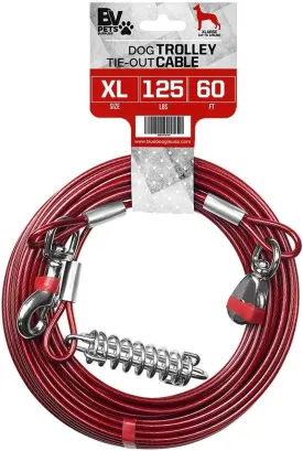 Dog trolly cable Dog Trolley Cable, Dog Trolley System, Camping for Dogs - up to 125 Lbs | Dog Runner Outside, Dog Cable for Yard Heavy Duty | Dog Cable 60 Ft | Outdoor Camping Zipline (125Lbs/ 60Ft/ Trolley)