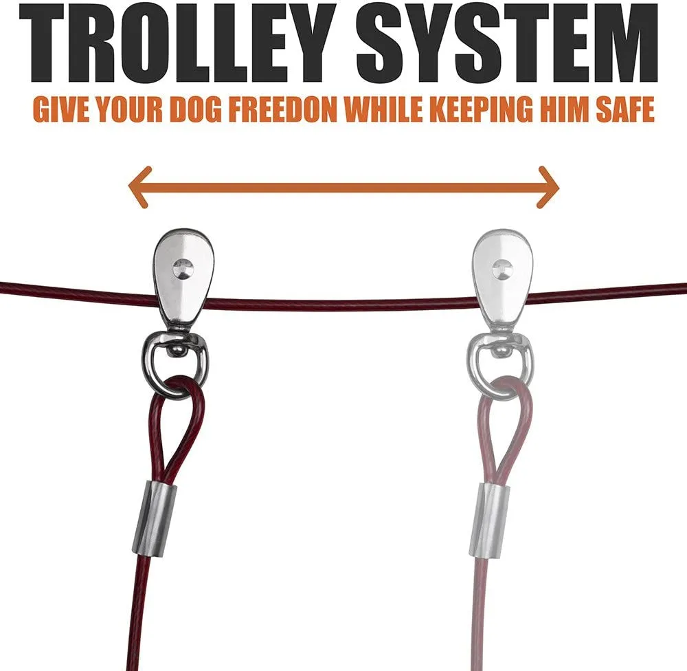 Dog trolly cable Dog Trolley Cable, Dog Trolley System, Camping for Dogs - up to 125 Lbs | Dog Runner Outside, Dog Cable for Yard Heavy Duty | Dog Cable 60 Ft | Outdoor Camping Zipline (125Lbs/ 60Ft/ Trolley)