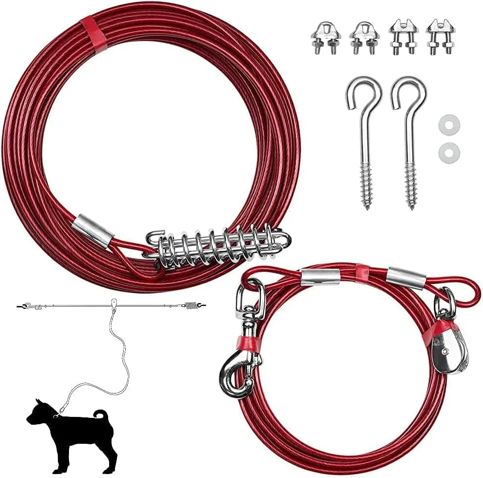 Dog trolly cable Dog Trolley Cable, Dog Trolley System, Camping for Dogs - up to 125 Lbs | Dog Runner Outside, Dog Cable for Yard Heavy Duty | Dog Cable 60 Ft | Outdoor Camping Zipline (125Lbs/ 60Ft/ Trolley)