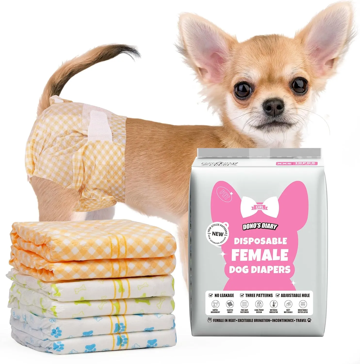 Dono Disposable Dog Diapers Female with Wetness Indicator, Disposable Doggie Diapers for Dogs in Heat, Super Absorbent Leak-Proof Pet Puppy Diapers Female for Peeing Small Medium Large Dogs
