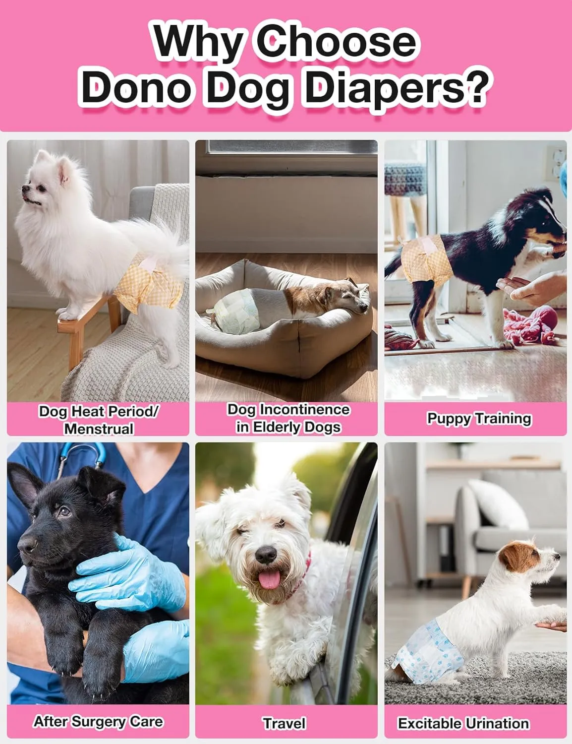 Dono Disposable Dog Diapers Female with Wetness Indicator, Disposable Doggie Diapers for Dogs in Heat, Super Absorbent Leak-Proof Pet Puppy Diapers Female for Peeing Small Medium Large Dogs
