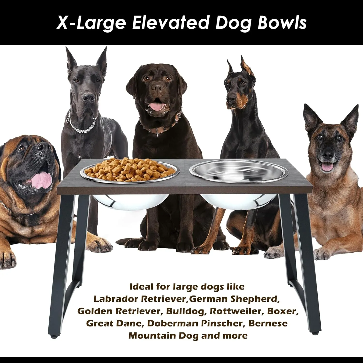 Elevated Dog Bowls for Extra Large Dogs - 2 X-Large Stainless Steel Dog Bowls - 3000ML(100oz), 16.5" Tall Raised Dog Bowl Stand, Food & Water Bowls for Large Breed Dogs