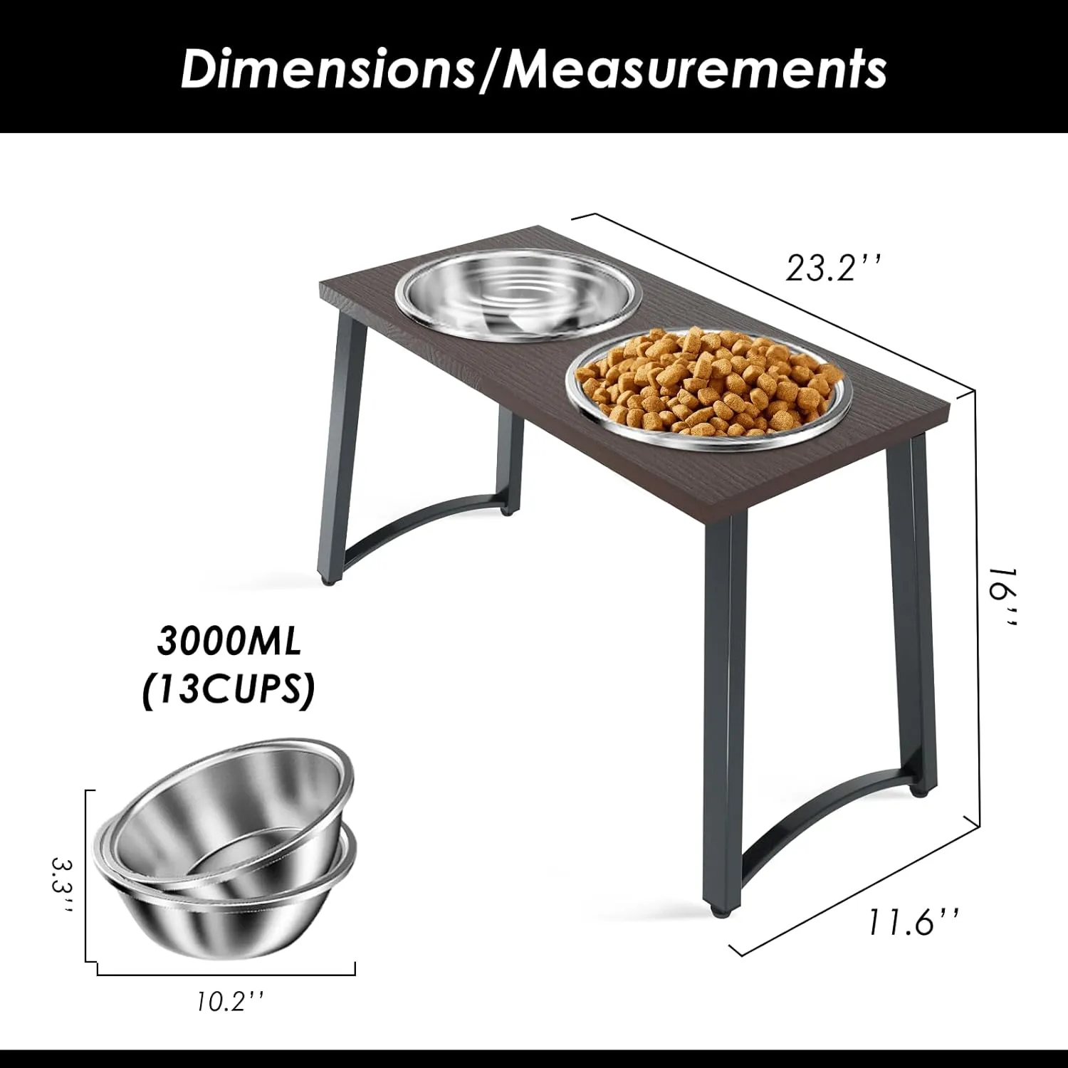 Elevated Dog Bowls for Extra Large Dogs - 2 X-Large Stainless Steel Dog Bowls - 3000ML(100oz), 16.5" Tall Raised Dog Bowl Stand, Food & Water Bowls for Large Breed Dogs