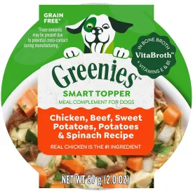 Greenies Smart Topper High Protein Wet Mix-in for Dogs, Chicken, Beef, Sweet Potatoes, Potatoes & Spinach Recipe in Vitabroth Broth- Bone Broth   Vitamins E & B1, 10 Count