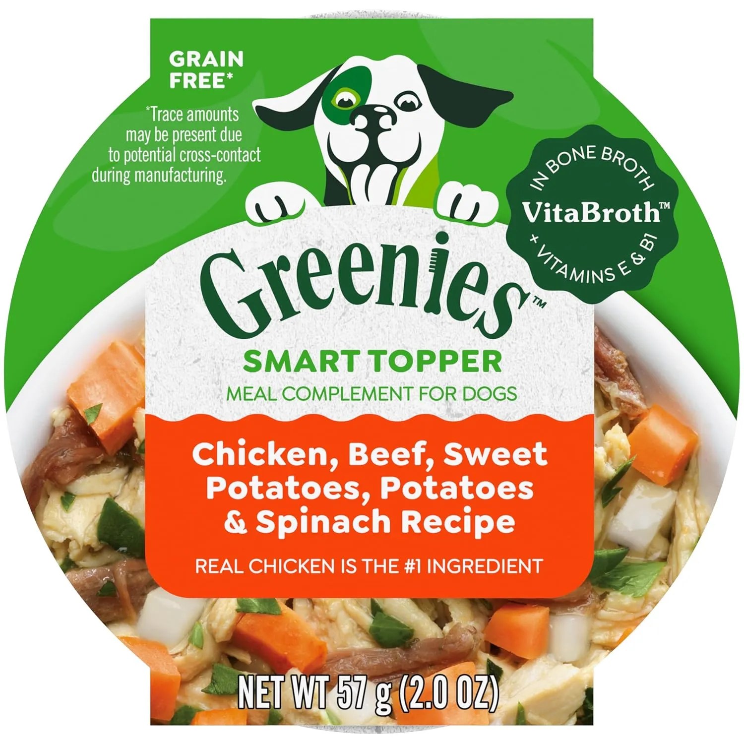 Greenies Smart Topper High Protein Wet Mix-in for Dogs, Chicken, Beef, Sweet Potatoes, Potatoes & Spinach Recipe in Vitabroth Broth- Bone Broth   Vitamins E & B1, 10 Count