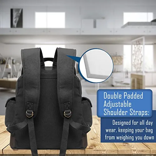Jeep Wrangler Cat Dog Paw Prints Canvas Rucksack Backpack w/Leather Straps Black