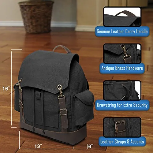 Jeep Wrangler Cat Dog Paw Prints Canvas Rucksack Backpack w/Leather Straps Black