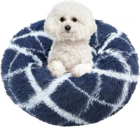 JOLLYVOGUE Donut Dog & Cat Bed, Anti-Anxiety Calming Round Pet Bed for Small Dogs, Washable Fluffy Faux Fur Donut Cushion Beds for Small Medium Pets (20")