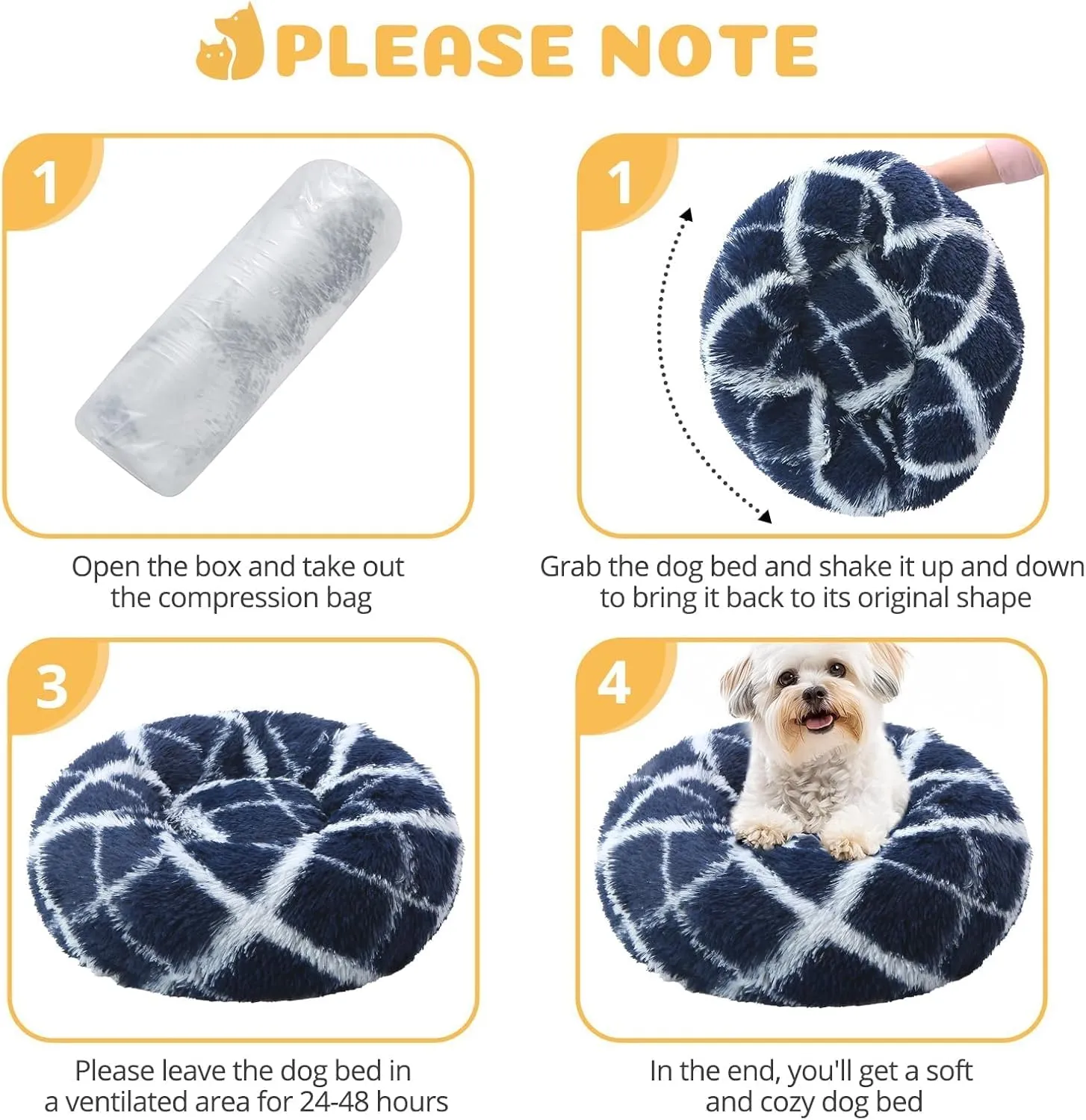 JOLLYVOGUE Donut Dog & Cat Bed, Anti-Anxiety Calming Round Pet Bed for Small Dogs, Washable Fluffy Faux Fur Donut Cushion Beds for Small Medium Pets (20")