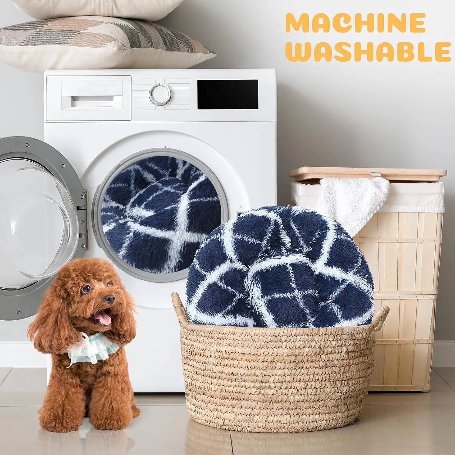 JOLLYVOGUE Donut Dog & Cat Bed, Anti-Anxiety Calming Round Pet Bed for Small Dogs, Washable Fluffy Faux Fur Donut Cushion Beds for Small Medium Pets (20")