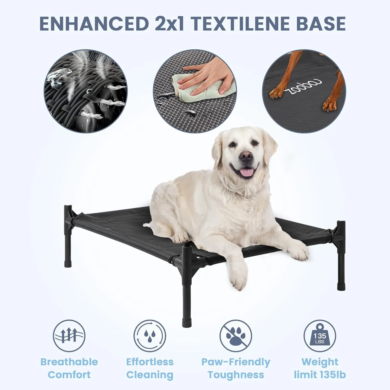 Large Dog House, Weatherproof PVC, Textilene Dog Bed, Easy Clean