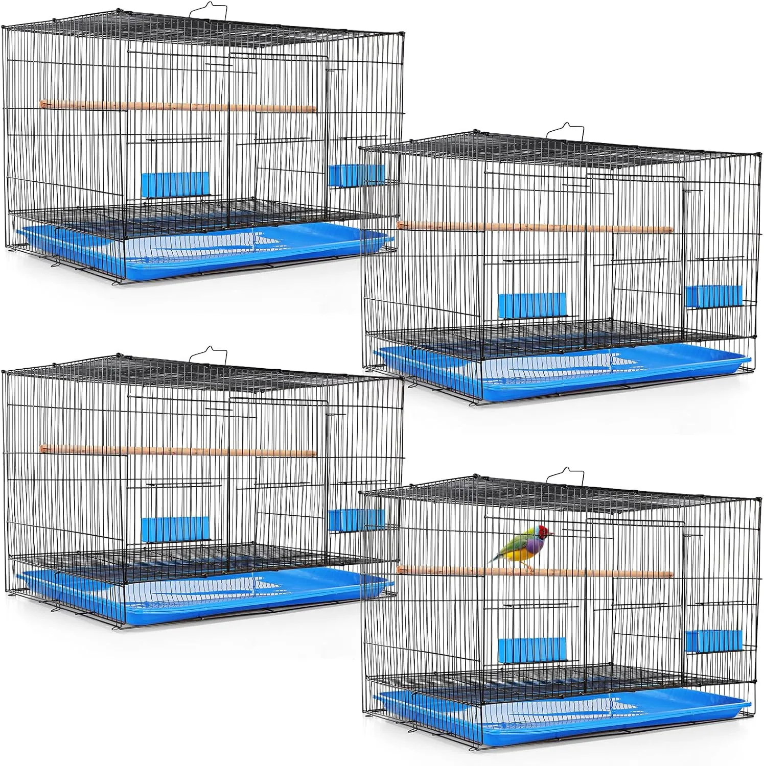 Layhit 4 Pcs Flight Bird Cage Foldable Metal Bird Crate with Food Boxes and Standing Posts Iron Parrot Cage Black Bird Cage for Small Parrots Parakeets Cockatiels Budgies Conures Quaker Finches
