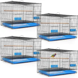 Layhit 4 Pcs Flight Bird Cage Foldable Metal Bird Crate with Food Boxes and Standing Posts Iron Parrot Cage Black Bird Cage for Small Parrots Parakeets Cockatiels Budgies Conures Quaker Finches