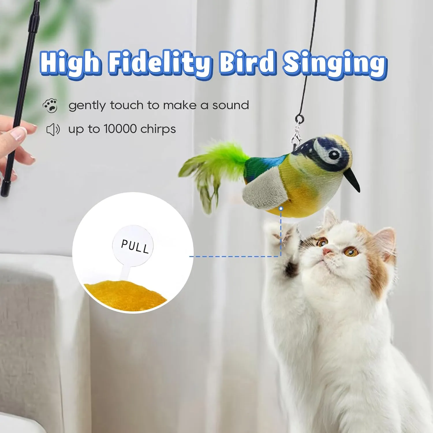 LEWISER Cat Toys Hanging Bird, Retractable Cat Teaser Toy, Vivid Chirping, Interactive Catnip Toys for Indoor Cats Kitten Play Chase Exercise, Set G