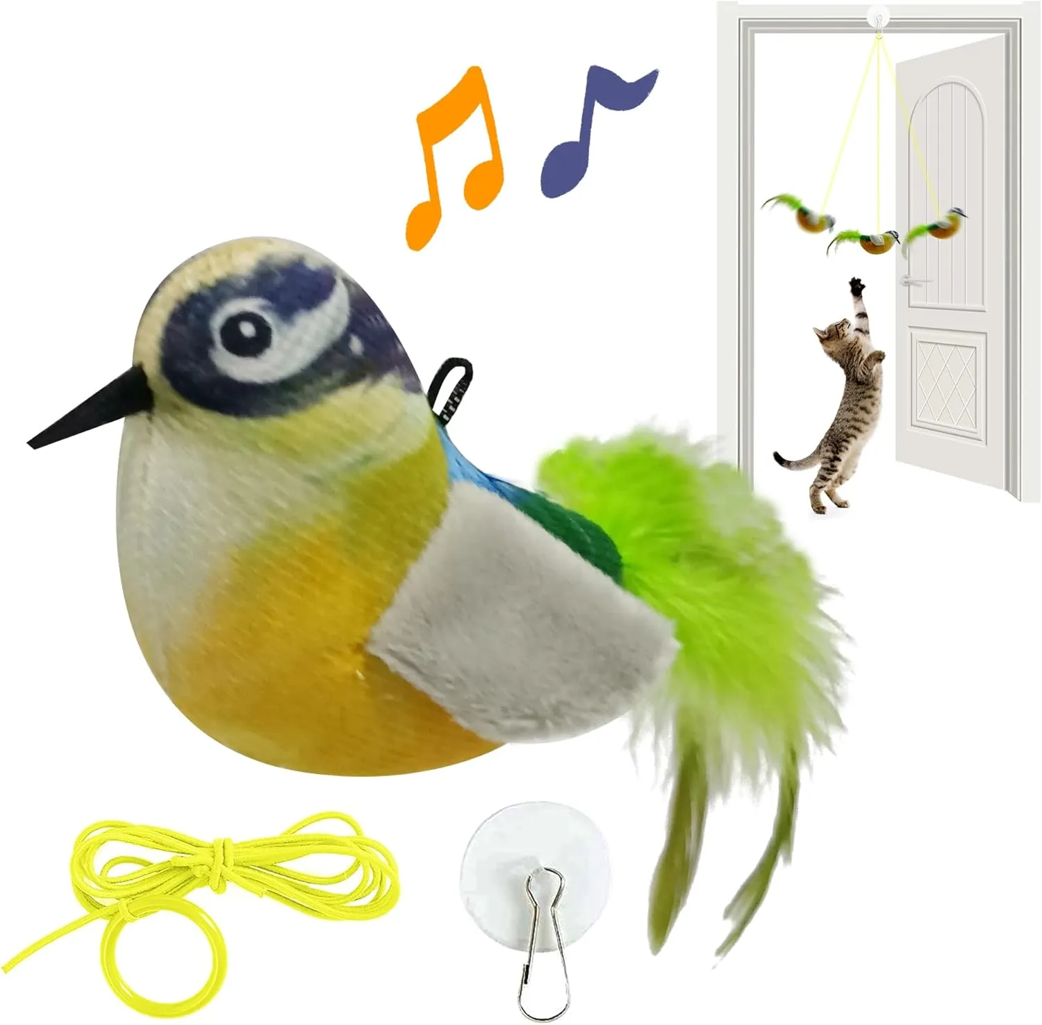 LEWISER Cat Toys Hanging Bird, Retractable Cat Teaser Toy, Vivid Chirping, Interactive Catnip Toys for Indoor Cats Kitten Play Chase Exercise, Set G