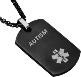 LF Stainless Steel Autism Medical Alert Dog Tag ID Pendant Caduceus Necklace for Men Women Teens Health Alert Monitoring Systems,Black