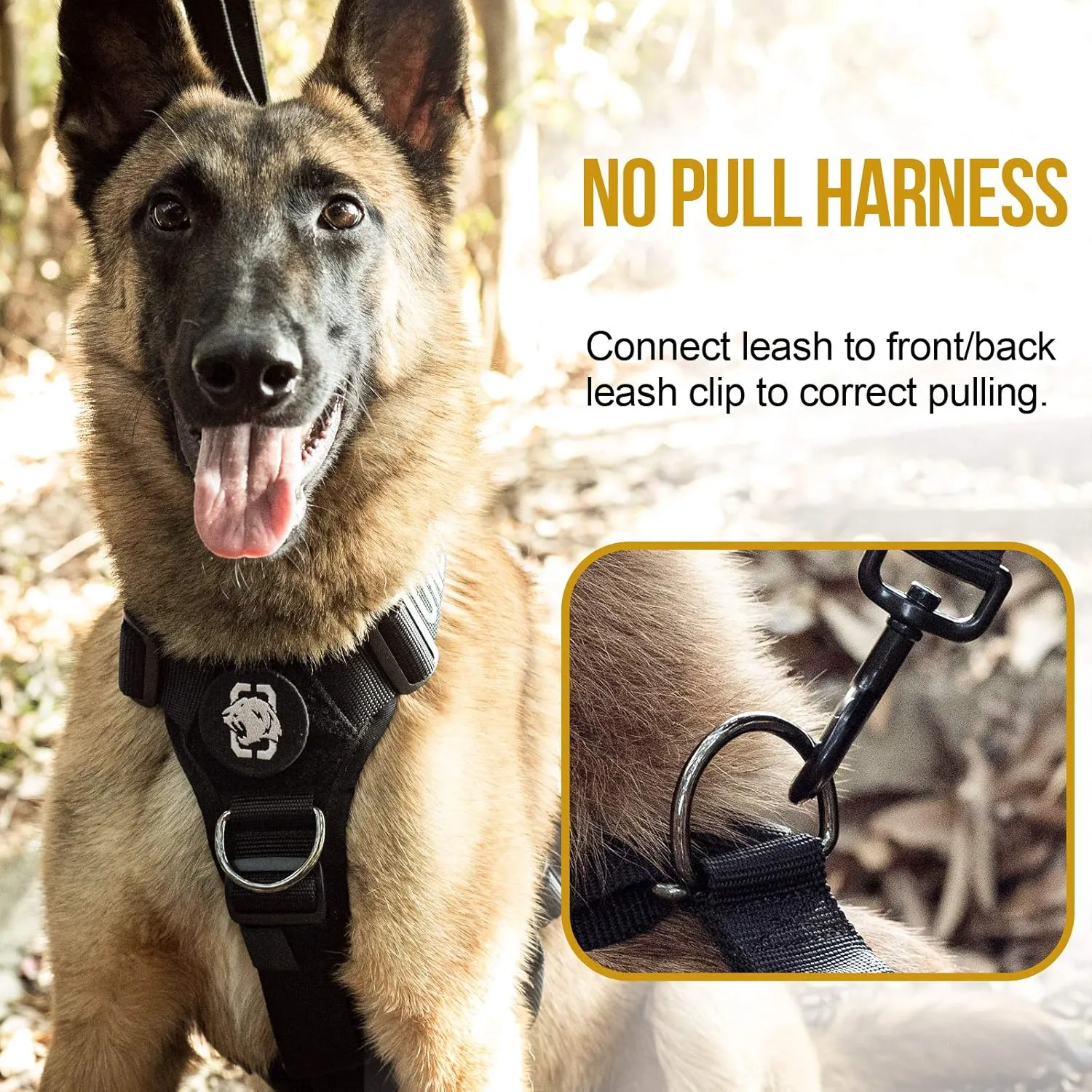 Lightweight No Pull Dog Harness - Perfect for Walking & Hiking with Small to Large Dogs (Black, XL)