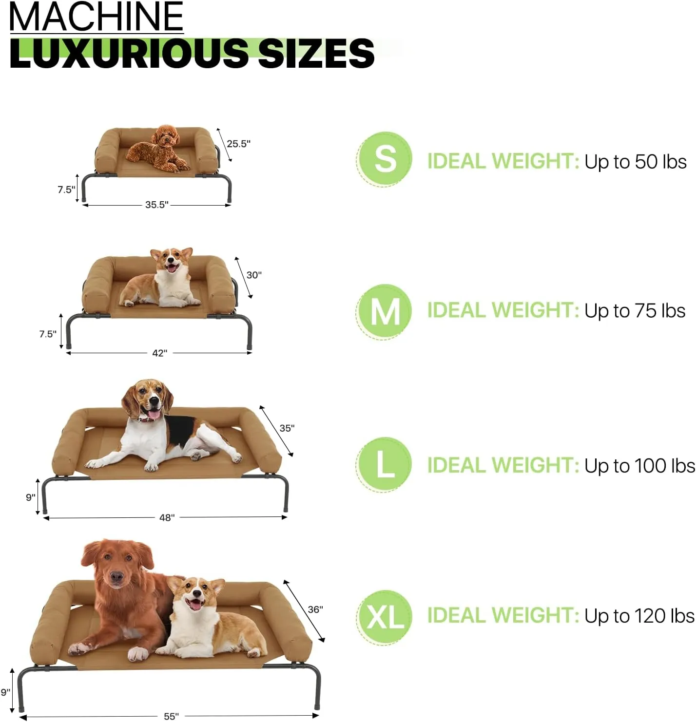 Magshion Outdoor Elevated Dog Bed w/Removable Bolster, Portable Raised Indoor Dog Puppy Cots Beds with Breathable Mesh for Small Dogs up to 25 lbs, Brown
