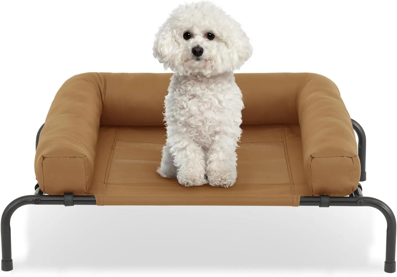 Magshion Outdoor Elevated Dog Bed w/Removable Bolster, Portable Raised Indoor Dog Puppy Cots Beds with Breathable Mesh for Small Dogs up to 25 lbs, Brown