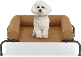Magshion Outdoor Elevated Dog Bed w/Removable Bolster, Portable Raised Indoor Dog Puppy Cots Beds with Breathable Mesh for Small Dogs up to 25 lbs, Brown