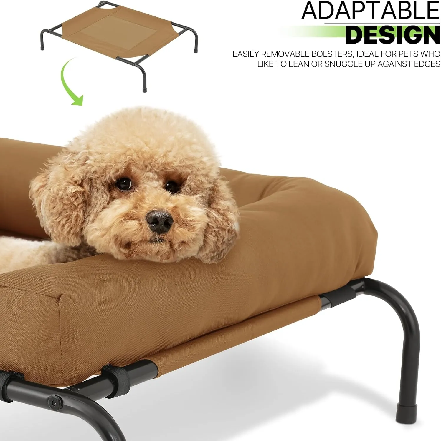 Magshion Outdoor Elevated Dog Bed w/Removable Bolster, Portable Raised Indoor Dog Puppy Cots Beds with Breathable Mesh for Small Dogs up to 25 lbs, Brown