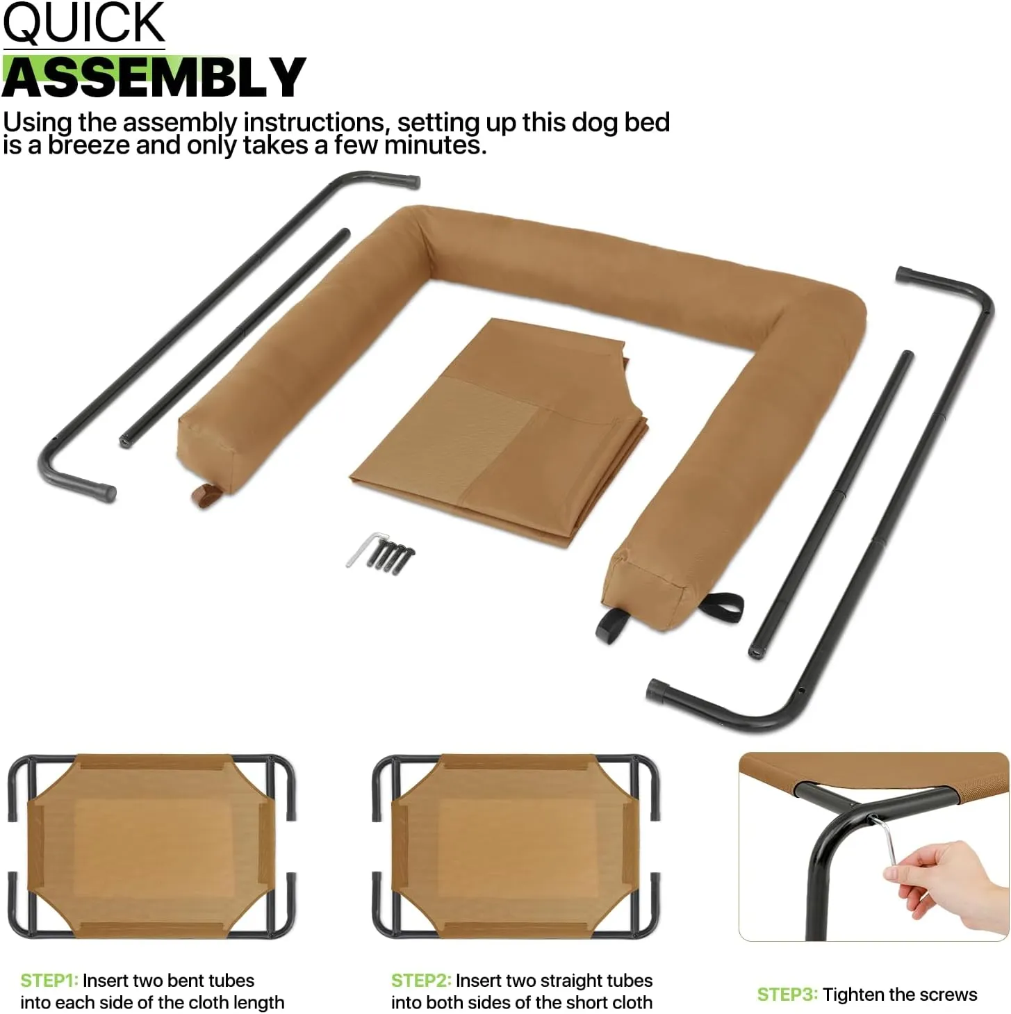 Magshion Outdoor Elevated Dog Bed w/Removable Bolster, Portable Raised Indoor Dog Puppy Cots Beds with Breathable Mesh for Small Dogs up to 25 lbs, Brown