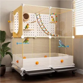 Medium Small Parakeet Cage, Wire Bird Cage with Wheels, Parrot Cage with Removable Tray, Bird Cages for Parakeets, Budgie Parakeet, Cockatiels, Canaries, Quail(28.3 * 14.2 * 32.3in)