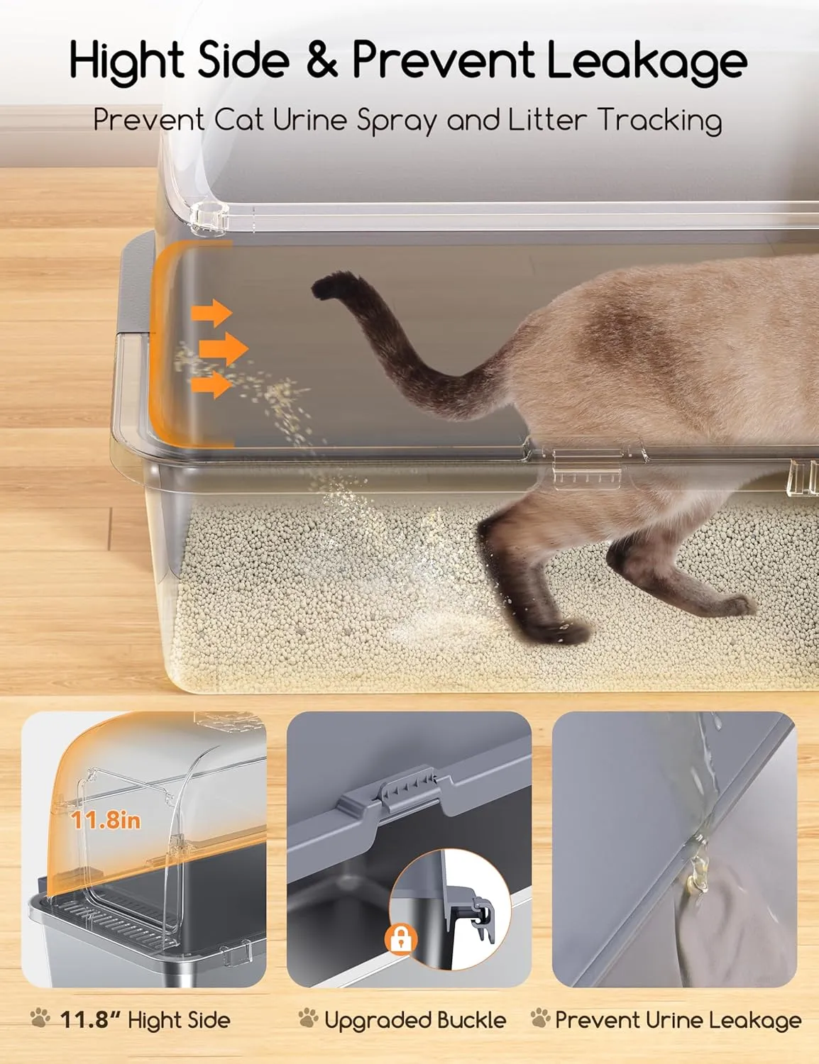 Meowant Stainless Steel Cat Litter Box, Extra Large 3-in-1 Enclosed Open Top Metal Litter Box with Lid, Odorless Cat Litter Pan with High Sides for Big Cats, Non-Sticky, Anti-Leakage, Easy Cleaning