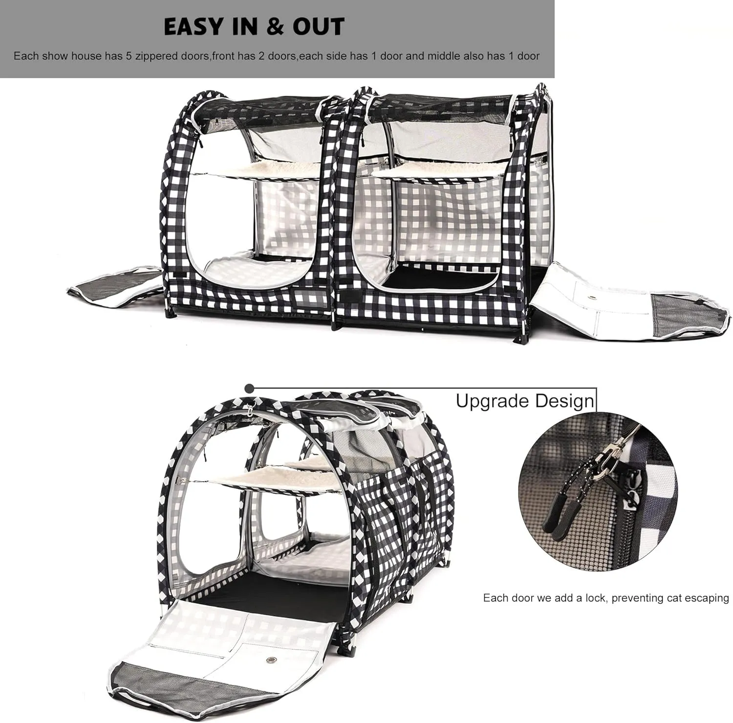 Mispace Portable Twin Compartment Show House Cat Cage/Condo - Easy to Fold & Carry Kennel - Comfy Puppy Home & Dog Travel Crate with Carry Bag/Two Hammocks/Mats and Collapsible Litter Box