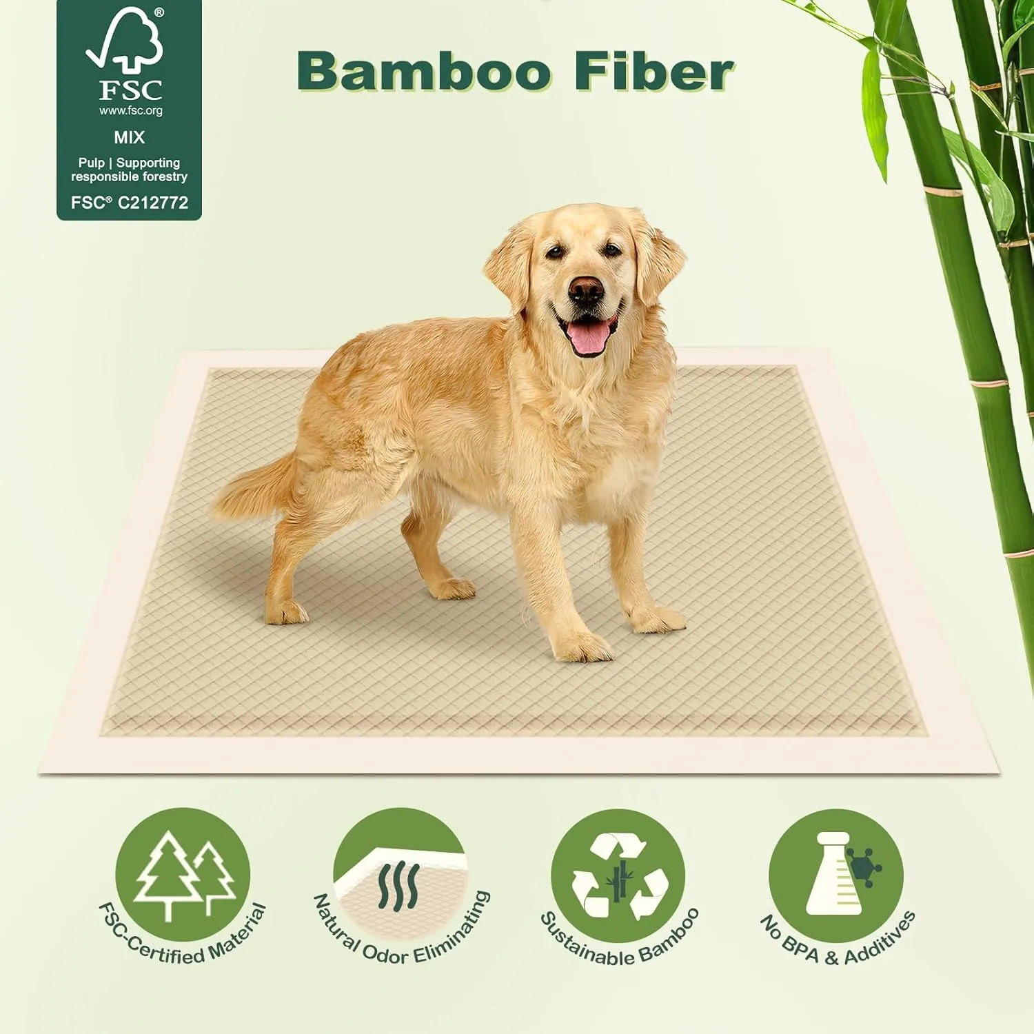 MIZOK Dog Pee Pads Large 28X34in Bamboo Dog Pads Odor Eliminating Pee Pads for Dogs 8 Cups Super Absorbent 6-Layers Leak-Proof Training Pads, Disposable (50 Counts)