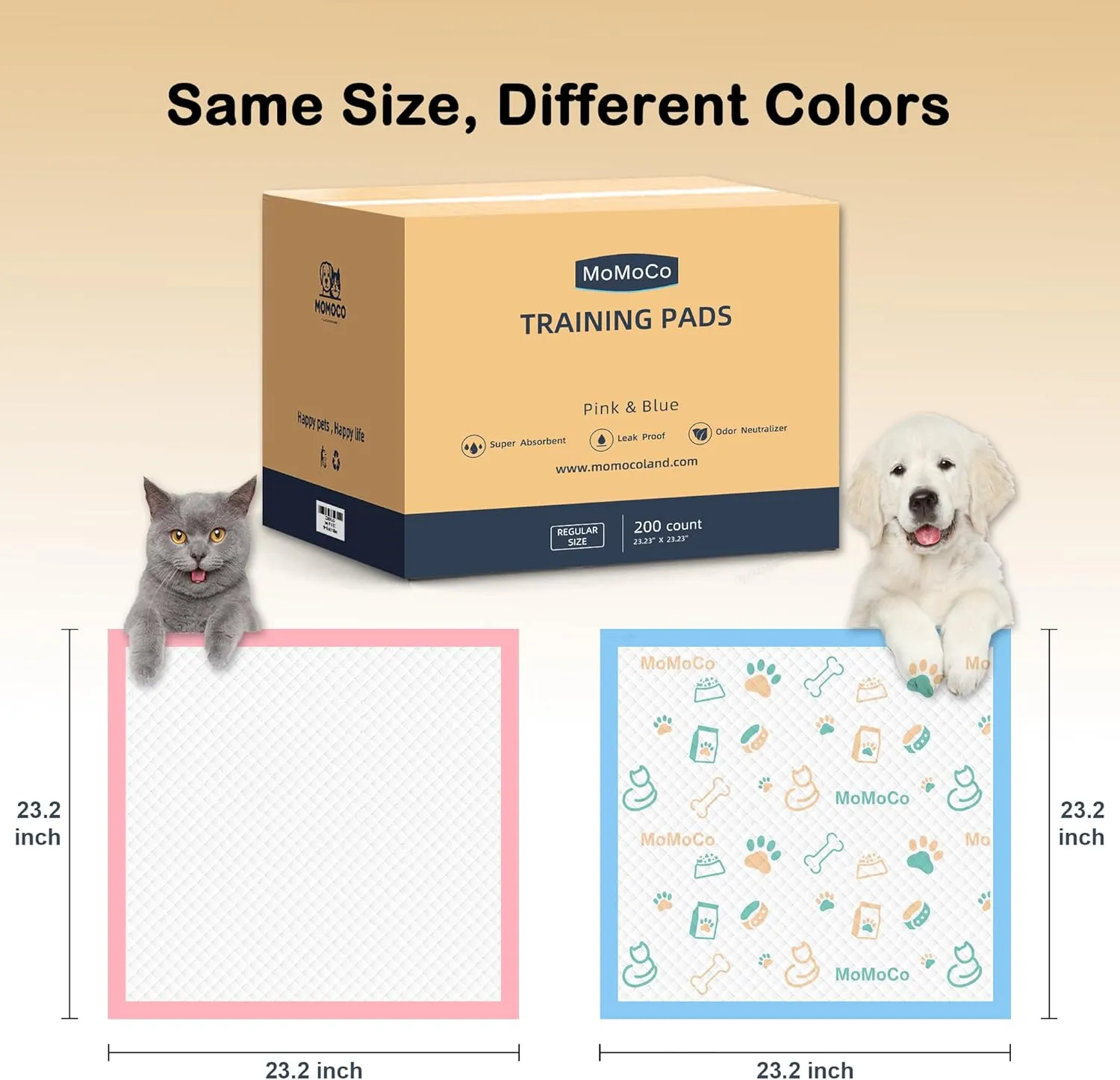 MoMoCo Puppy Pads 23"x23"-100 Count | Dog Pee Training Pads 6-Layer Super Absorbent & Leak-Proof,Disposable Pet Potty Pads for Puppies | Dogs | Cats | Rabbits ( Pattern100 Pink100)