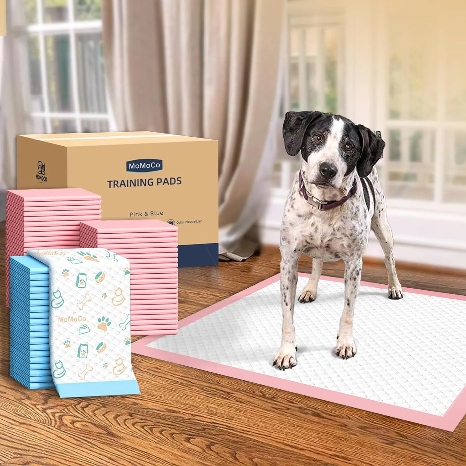 MoMoCo Puppy Pads 23"x23"-100 Count | Dog Pee Training Pads 6-Layer Super Absorbent & Leak-Proof,Disposable Pet Potty Pads for Puppies | Dogs | Cats | Rabbits ( Pattern100 Pink100)