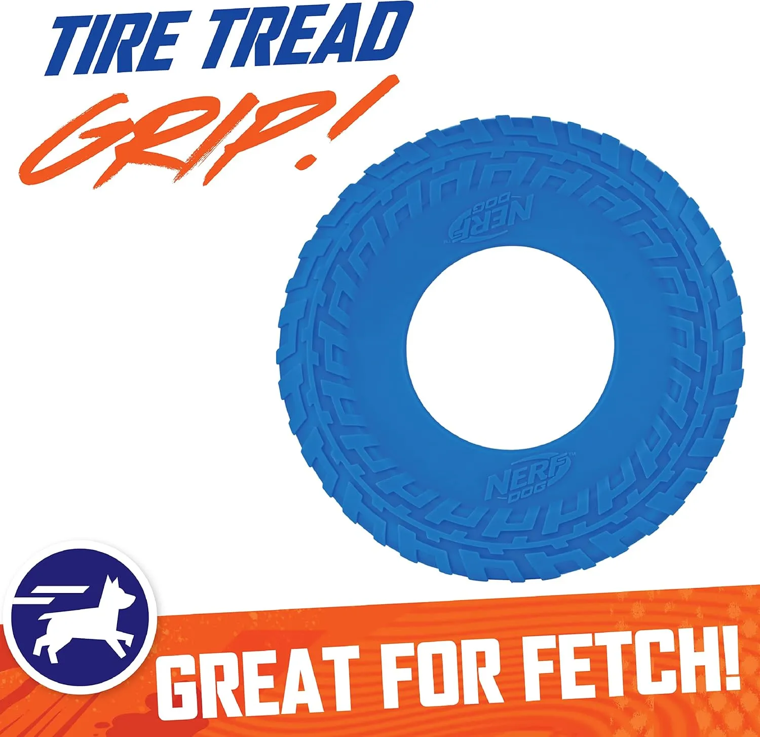 Nerf Dog Tire Flyer Outdoor Dog Toy, 10 Inch Flying Disc Dog Fetch Toy, Rubber Dog Toy for Medium Dogs and Large Dogs, Blue