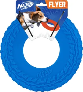 Nerf Dog Tire Flyer Outdoor Dog Toy, 10 Inch Flying Disc Dog Fetch Toy, Rubber Dog Toy for Medium Dogs and Large Dogs, Blue
