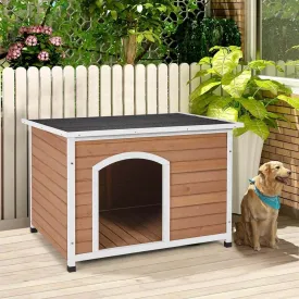 Outdoor Weather-Resistant Wooden Dog House Log Cabin with Adjustable Feet