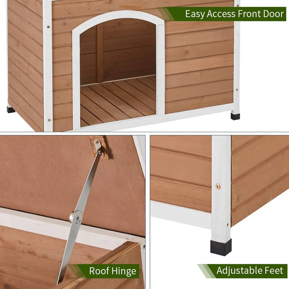 Outdoor Weather-Resistant Wooden Dog House Log Cabin with Adjustable Feet
