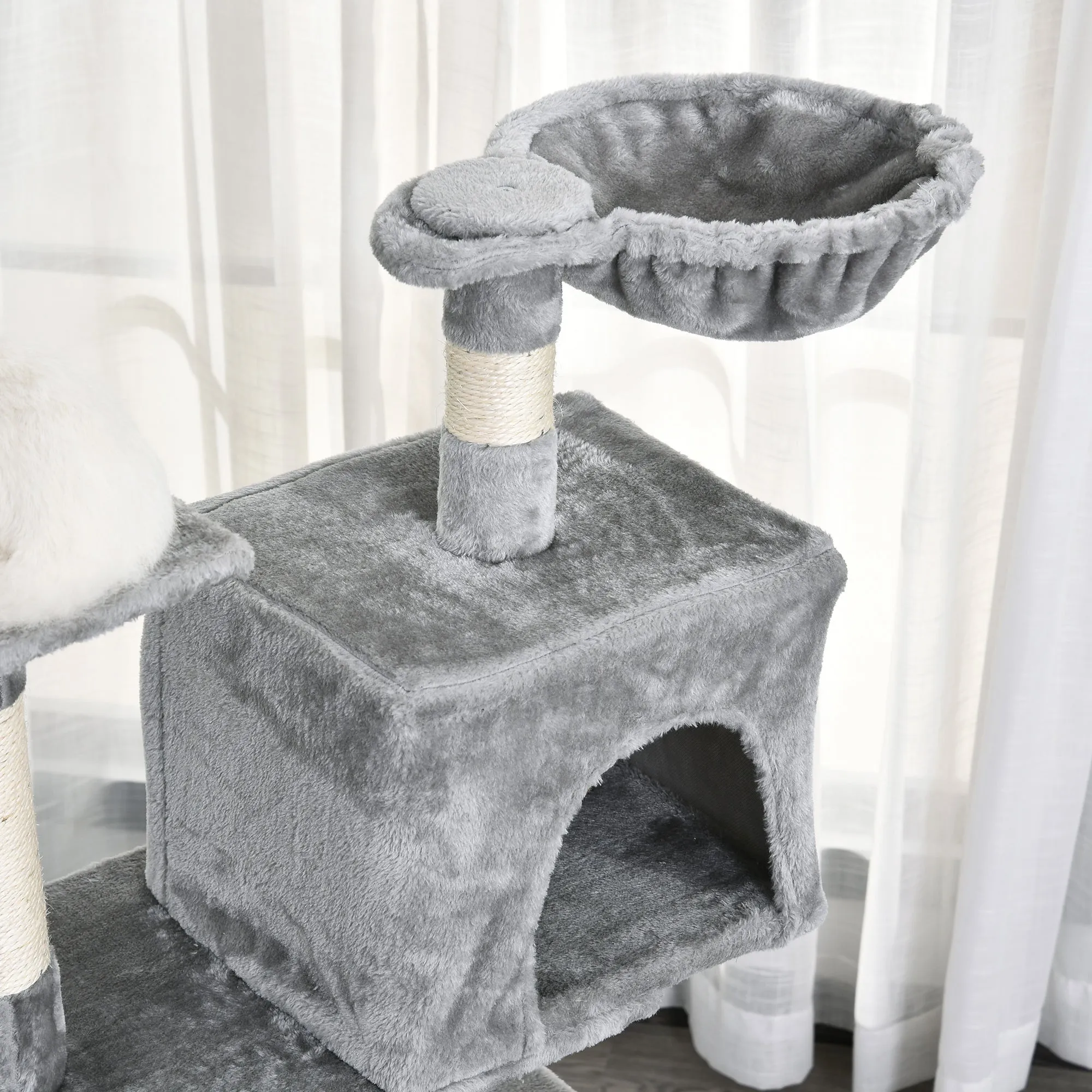 PawHut 125cm Multi-Activity Cat Tree w/ House Baskets Ladder Scratch Post Grey