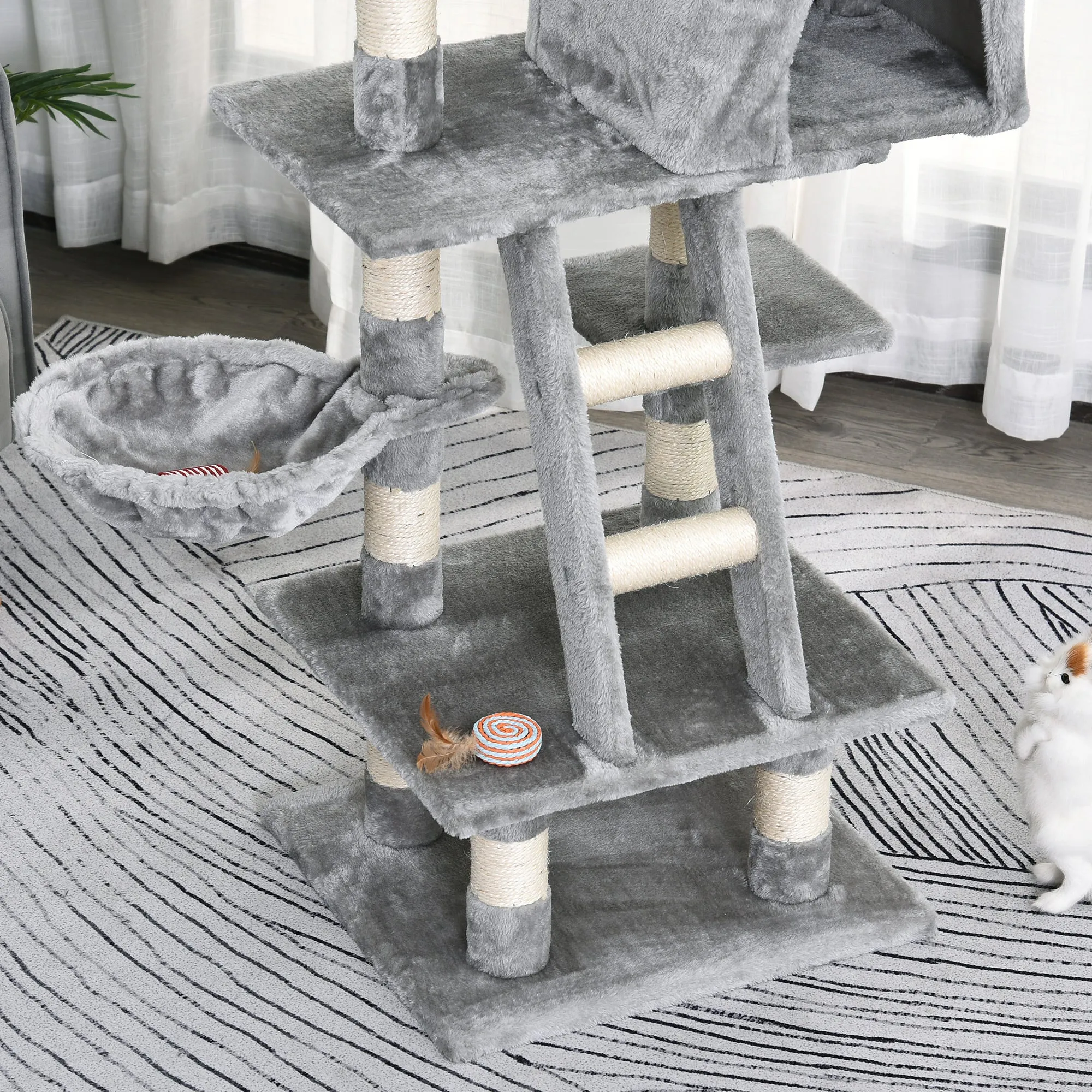 PawHut 125cm Multi-Activity Cat Tree w/ House Baskets Ladder Scratch Post Grey